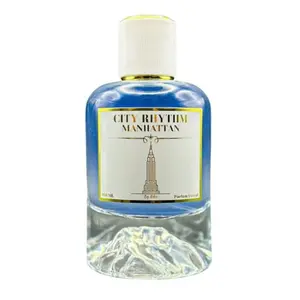 City Rhythm Manhattan Perfume - 50ml Bottle with Blue Liquid and White Cap