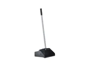 Lobby Dust Pan, Plastic/Aluminum, 11 3/4" Wide, 34" Handle, Black/Silver 02600