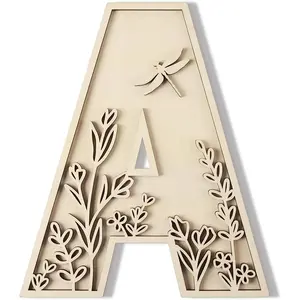 Layered 12 Inch Large Flowered Paintable Wooden Nursery Alphabet Letter A for Wall Decor Crafts Birthday Boho Name Sign Wedding Home Decoration