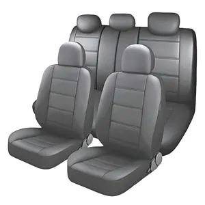 Car 5 Seat Covers Full Set in PU Leather, Front & Rear Seat Back Beach Cover with Removable Headrest Washable, Universal For Vehicle SUV Sedan Gray