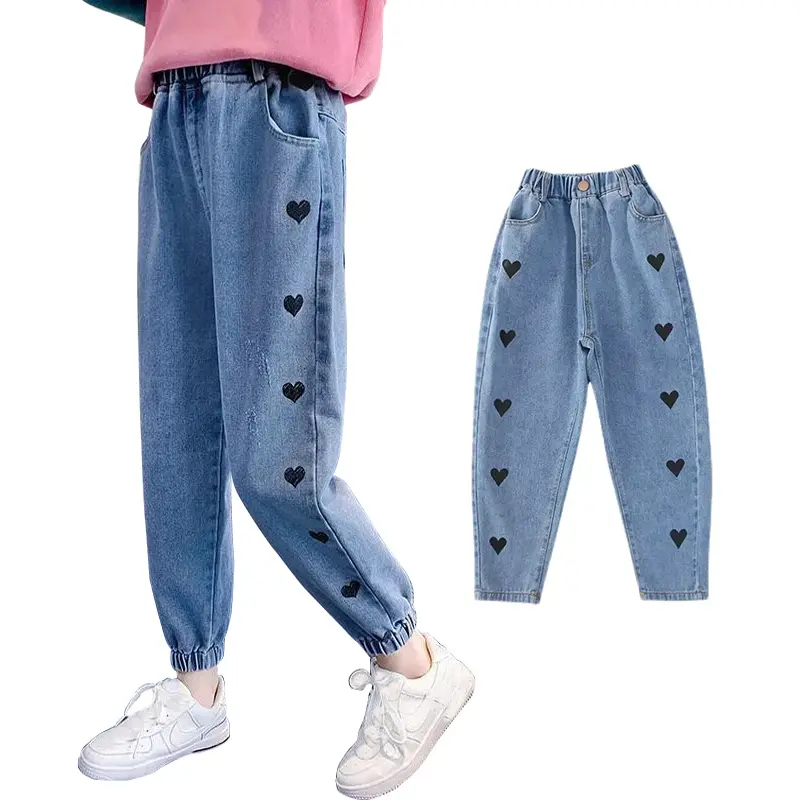 Girls' Jeans, Korean Style High Waisted Straight Leg Denim, Fitted Fashion Outwear for Spring and Autumn, Jeans Bottom, Denim Look Jeans, Straight Pants, Medium Stretch, 3-12 Years, 4-5Y, Kids Clothing Girls, Girls Clothes For Kids