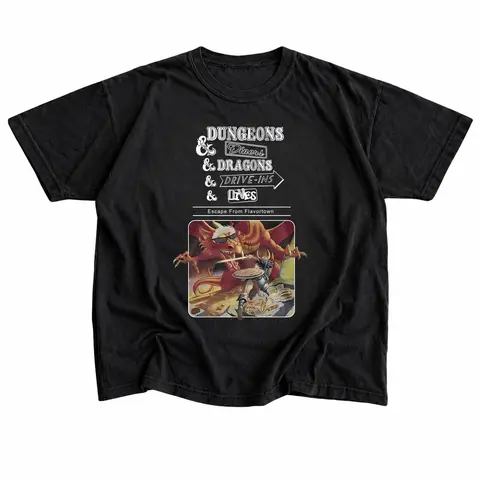 Dungeons and Dragons Vintage Graphic T Shirt, Fantasy RPG Drive In Tee, Dragon Adventure Shirt, Retro Gamer Gift, Unisex Black Cotton T Shirt