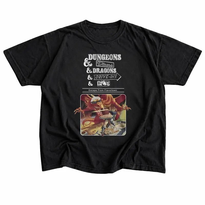 Dungeons and Dragons Vintage Graphic T Shirt, Fantasy RPG Drive In Tee, Dragon Adventure Shirt, Retro Gamer Gift, Unisex Black Cotton T Shirt