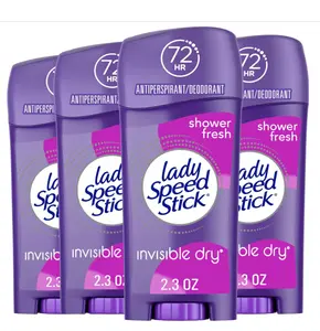 Lady Speed Stick Antiperspirant Deodorant for Women, 72 HR Sweat & Odor Protection, Invisible Dry, Shower Fresh Scent, 2.3 oz Stick (4 Pack)