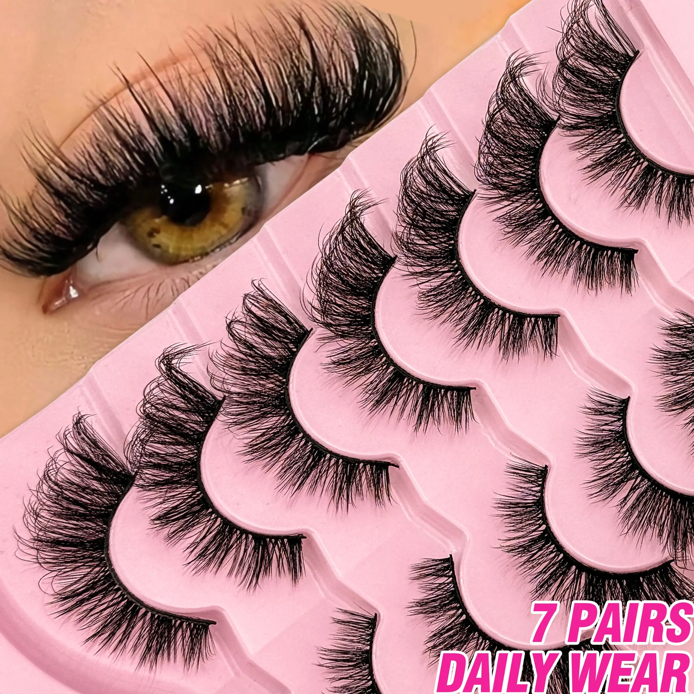 7 Pairs D Curl Russian Curl Natural Fluffy False Lashes, Classic Cat Eye Mink False Lashes, Dramatic Cross Curl Holiday False Lashes, Makeup