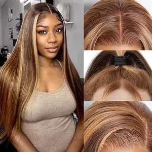 Highlight Colored Wig Human Hair Straight Lace Fronta Wig 180% 13x4 HD Transparent Lace Front Wigs Ombre 100% Unprocessed Preplucked Human Hair Wigs 12A Grade 32Inch