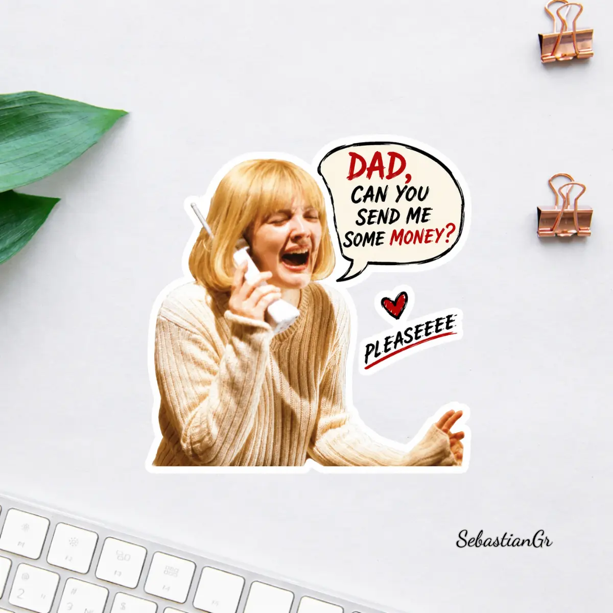 Funny Dad Send Me Money Sticker, Retro Meme Phone Call Decal, Sarcastic Aesthetic Vinyl Sticker
