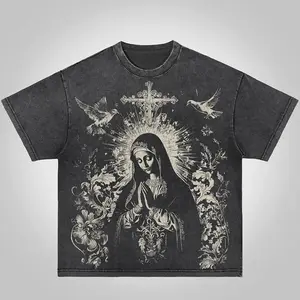 Virgin Mary Praying Vintage Graphic Acid Washed T-Shirt Vintage Washed T-shirt, Faded Graphic Tee, Retro Style Shirt, Classic Shirt, Vintage Top, Oversized Washed Cotton Tee for Men and Women M7Z