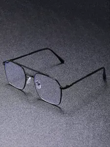 Men's High-Quality Metal Frame Glasses, Stylish Square Frames, Fashion Vintage Square Dual Beam Eyewear, Trendy Flat Lens Sunglasses for Daily Casual Wear