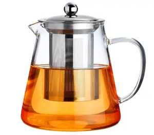 Glass Teapot Stovetop 18.6 OZ, Borosilicate Clear Tea Kettle with Removable 18/8 Stainless Steel Infuser, Teapot Blooming and Loose Leaf Tea Maker Tea Brewer for Camping, Travel (550ML)