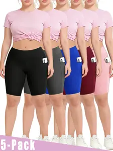 Pack of 5 women’s plus-size high-waisted yoga shorts—sport shorts that are comfortable and breathable, highly elastic, suitable for summer workouts at the gym, yoga, and cycling.