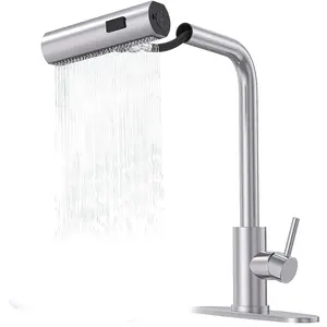 Kitchen Faucets with Pull Down Sprayer,Waterfall Kitchen Sink Faucet,Commercial Utility Stainless Steel Kitchen Faucets,Single Handle Kitchen Sink Faucet with Pull Down Sprayer for 3 Function
