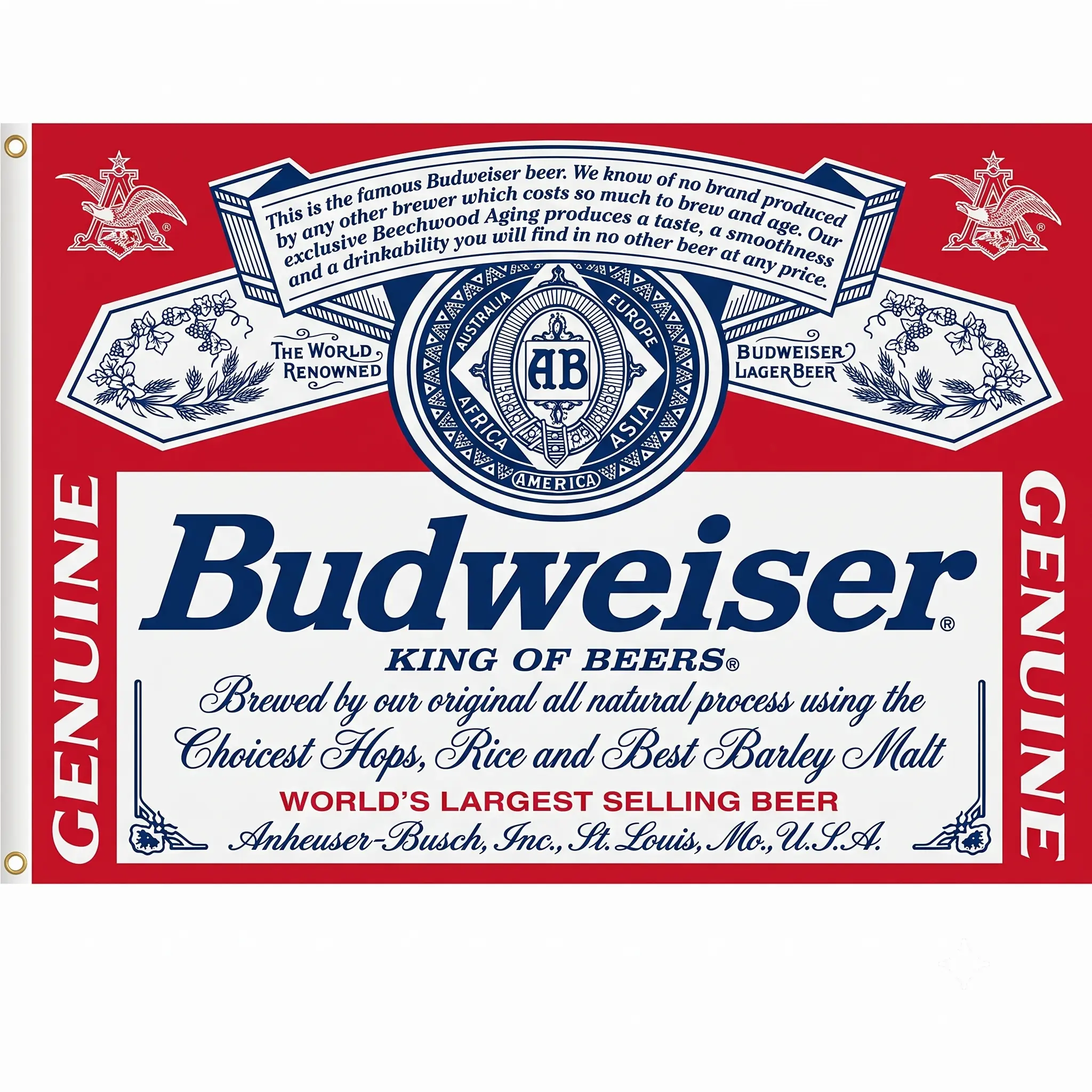 Budweiser King of Beers Flag | Classic Red Beer Banner | College Dorm Frat Wall Decor | Man Cave Home Bar Sign