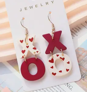 1 Pair Acrylic Painted XO Heart Print Earrings, Elegant & Sexy, Soft Ceramic Texture, Ideal Valentine's Day Gift