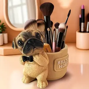 Pug Makeup Brush Holder, Vanity Desktop Cosmetic Organizer for Eyebrow Pencils, Lipsticks, and Eyeshadows, Birthday Gift