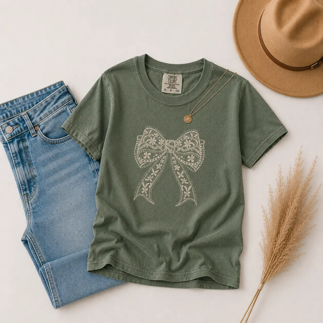 Comfort Colors Coquette Lace Bow TShirt, Comfort Colors Cute Bow T-shirt, Lovely Gift for Women, Cute Mother Gift, Mother Day Gift - TrendWear USA