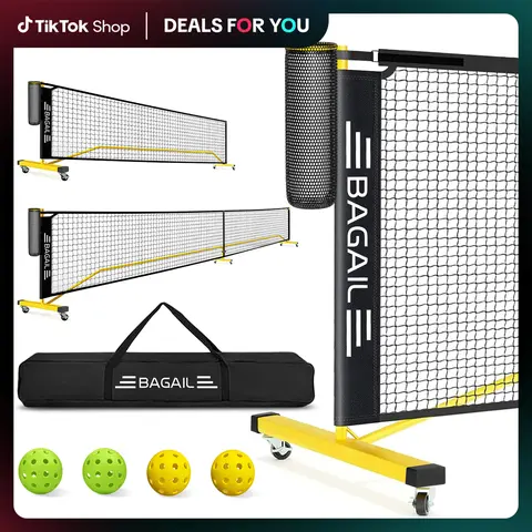 【BackToSchool】BAGAIL Portable Pickleball Net Set with Wheels, 22 FT Regulation Size & 11 FT Half Court Size 2-in-1 Pickle Ball Net with Ball Collector, Carry Bag, 4 Pickle Balls, Easy Setup for Outdoor Indoor Tennis Men Game Racket Protector outdoorfu