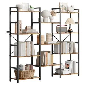 Garvee Triple 4-Level Shelf, Adjustable Rustic Industrial Shelf with 11 Open Shelves, Large Etagere for Living Room, Bedroom, and Home Office, Coffee Color