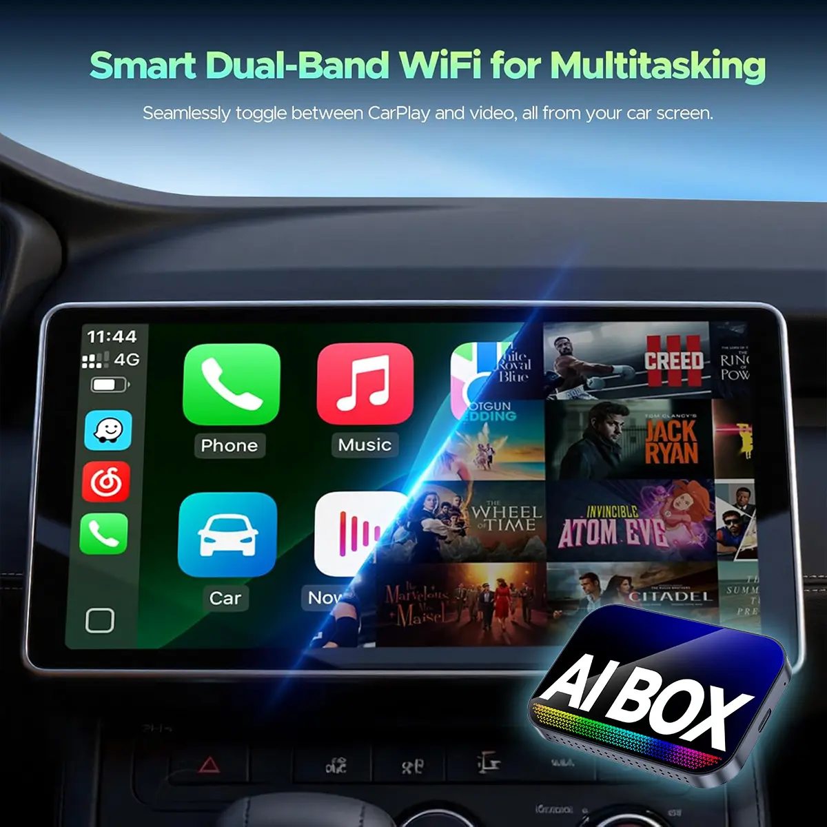 MAKASRI AIBOX-AIR) 4-in-1 Wireless CarPlay & Android Auto Adapter