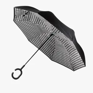 White Gingham Checkered Inverted Umbrella - Blanka