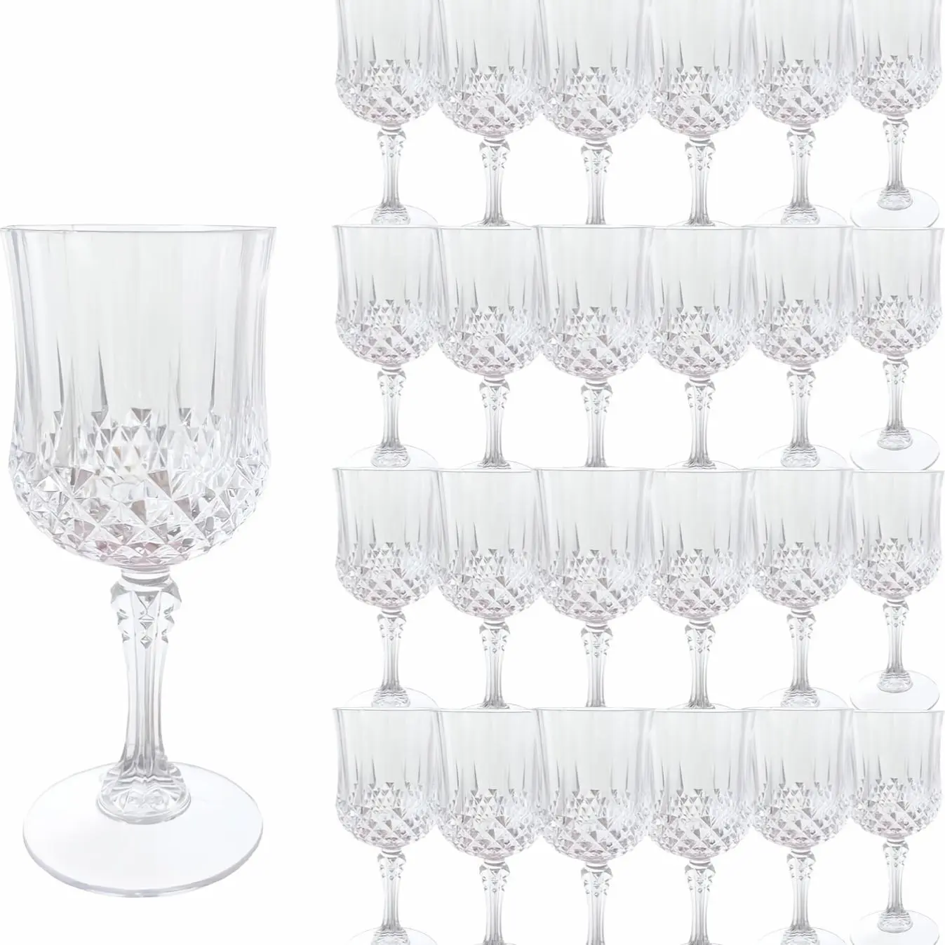 24pcs 7Oz Plastic Vintage Wine Glasses, Unbreakable Wedding Wine Glasses, Crystal Highball Water Glasses, Reusable Drinkware, Vintage Champagne Flute Glasses for Kitchen And Party
