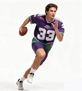 American Retro No. 33 Event Jersey Purple and Green Color Block V-neck Short Sleeve Baseball Shirt with Badge Decoration