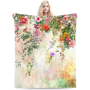 Spring Floral Throw Blanket for Couch Chair Sofa Bed, Flannel Soft Vintage Colorful Flower Bird Butterfly Seasonal Blanket for Bedroom Living Room Car, Warm Cozy Blankets for All Season 30"x 40"
