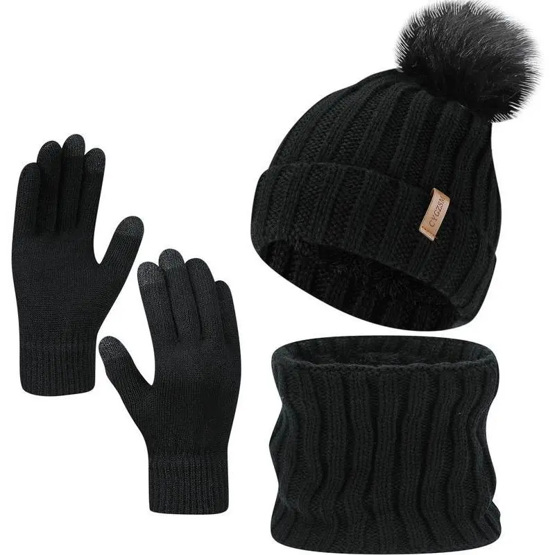 3 Piece Winter Accessories Set for Women and Men, Cozy Knit Beanie, Matching Scarf and Touch Screen Gloves with Soft Warm Fabric, Stylish Cold Weather Wear for Outdoor Activities, Shopping, Vacation, Daily Commute and Holiday Gift Ideas