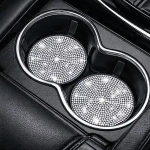 Mother’s Day Gift 2PCS Bling Cup Holder Coaster, 2.75 inch Full Crystal Rhinestone Silicone Anti-Slip Shockproof, Universal Non-Slip Recessed Car Interior Accessories
