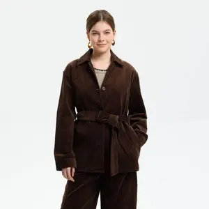 Women's Corduroy Belted Jacket - Universal Thread Brown S