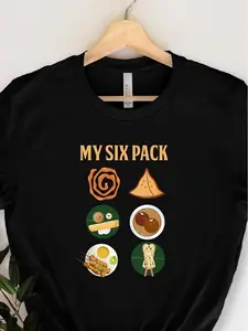 Men'S T-Shirt for Indian Food Enthusiasts Featuring a Print of Six Vibrant Punjabi Curry Dishes  This Black Casual Shirt Is Perfect for Fans of Sikh And Indian Cuisine, Designed in a Classic Retr