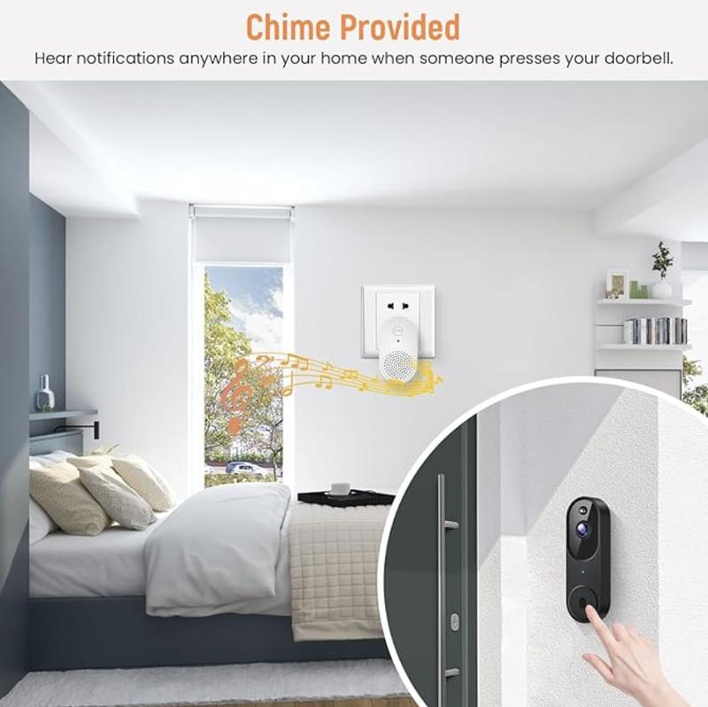 Wireless Video Doorbell Camera, Smart Security Doorbell Camera, 1080P, AI Human Detection , Night Vision, Instant Alert, Two Way Audio, 2.4G WiFi Only, Simple Installation and Rechargeable Battery, Cloud Storage, WiFi Camera