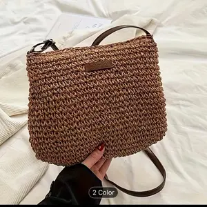 Handwoven Straw Shoulder Bag for Women Chic Summer Crossbody Tote for Beach Travel & Everyday Use 2 Color Option