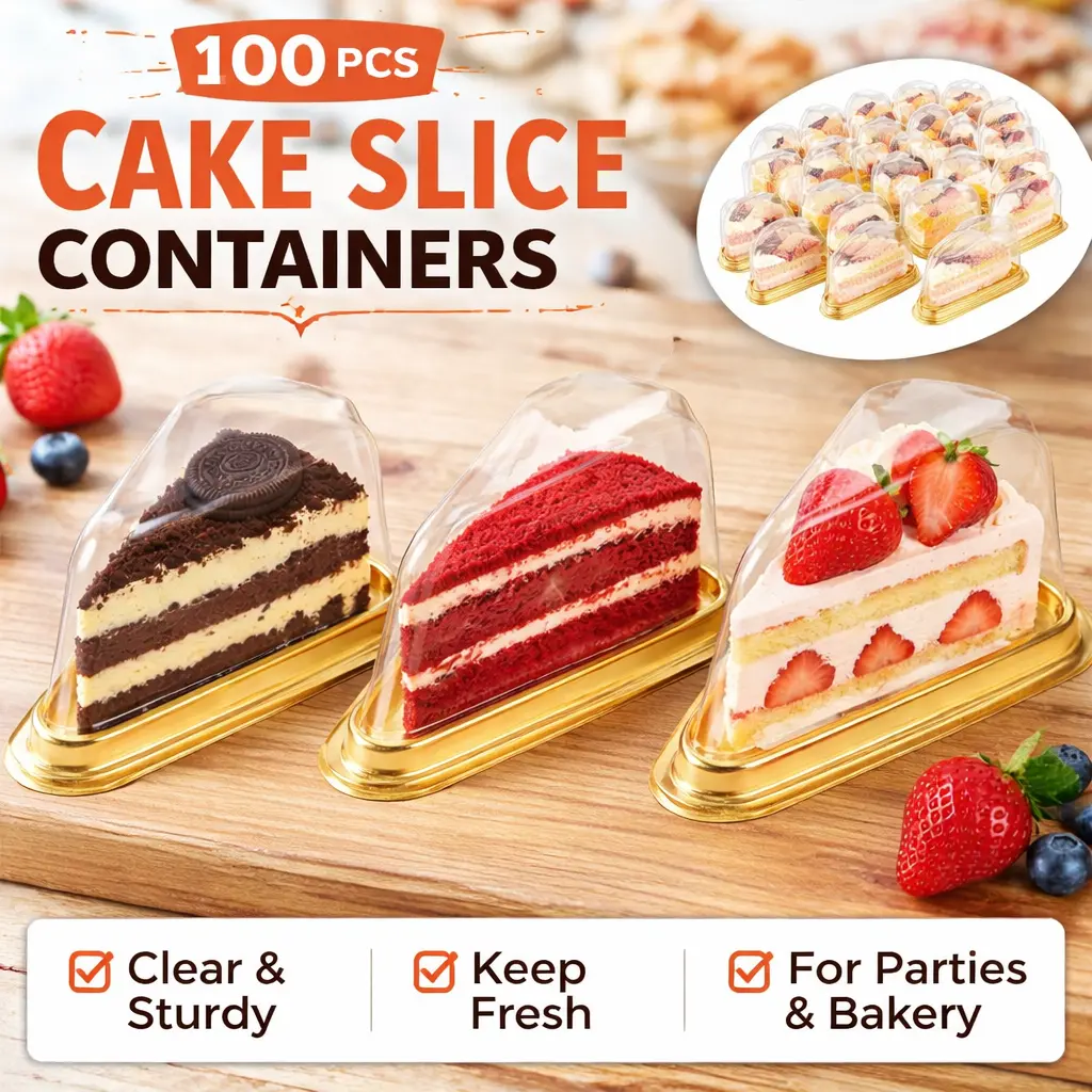 Cake Slice Containers 100 Pack – Clear Plastic Pie Boxes with Lids, Individual Cheesecake Holder for Small Pies, Dessert, Snack