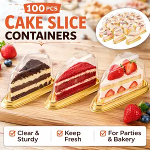 Cake Slice Containers 100 Pack – Clear Plastic Pie Boxes with Lids, Individual Cheesecake Holder for Small Pies, Dessert, Snack