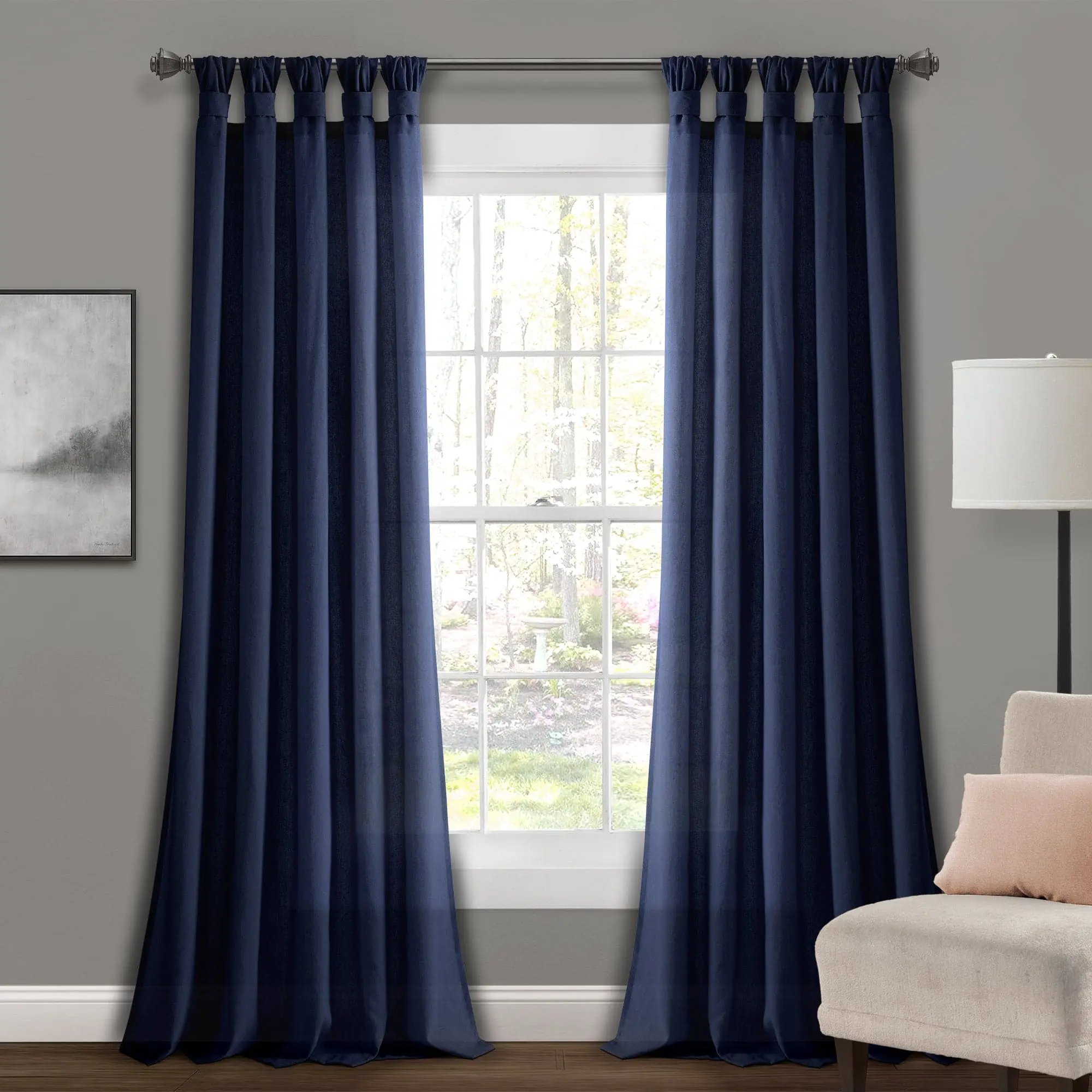 Lush Decor Burlap Knotted Tab Top Home Decorative Curtain Panel Set, French Country Chic Textured Solid, Ready Made Curtains, 45"W x 63/84/95/108/120"L, Machine Washable
