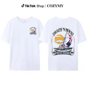Boats n Hoez Summer Step Brothers Movie Shirt Fitted Crew Neck Short Sleeve Casual Top for Him Gifts Breathable Cotton Streetwear