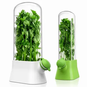 2 Pack Herb Keeper for Refrigerator, BPA-Free Vegetable Storage Container with Water Reservoir, Fresh Herb Saver for Cilantro, Parsley & Greens, Long Lasting Fridge Organizer