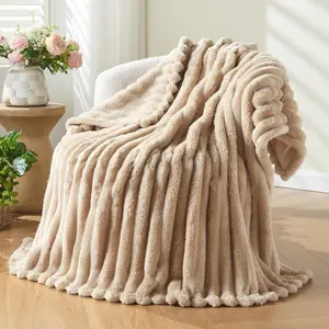 Fleece Throw Blanket for Couch, 3D Ribbed Jacquard Soft and Warm, Cozy Fluffy Plush Lightweight, Home Decor Gift for Women Mom Girls