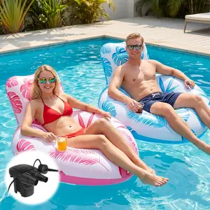 Inflatable Pool Floats for Adults, Heart Shape Pool Lounge Float Chair with Cup Holders and 50W Fast Electric Air Inflator, Blow up Floaties Pool Toys for Beach,Lakes, Pool Summer Singles Party