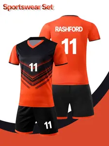 2-piece set - Boys' sports suit, short-sleeved and short football T-shirt, boys' summer clothing, quick-drying and sweat-absorbing, training and match clothes, football uniform, outdoor sports - with jersey number 11 and name RASHFORD