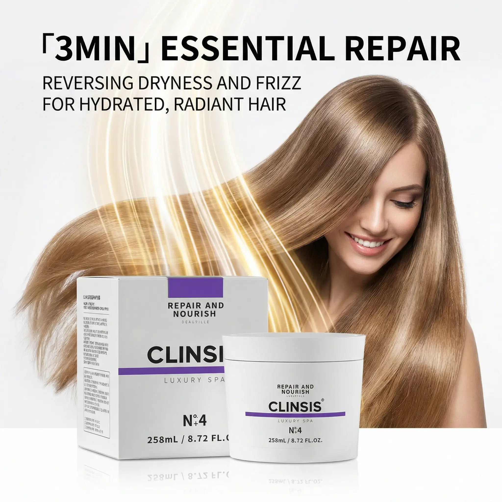 Nourishing Hair Mask for Damaged Hair, Deep Conditioner with Sandalwood Fragrance for Hydration and Strength, Heat Protectant, 258ml, Scented, Aroma, Haircare, Argan Oil, Repair, French, Luxurious Repair, Apply Mid-End, Heat Protection