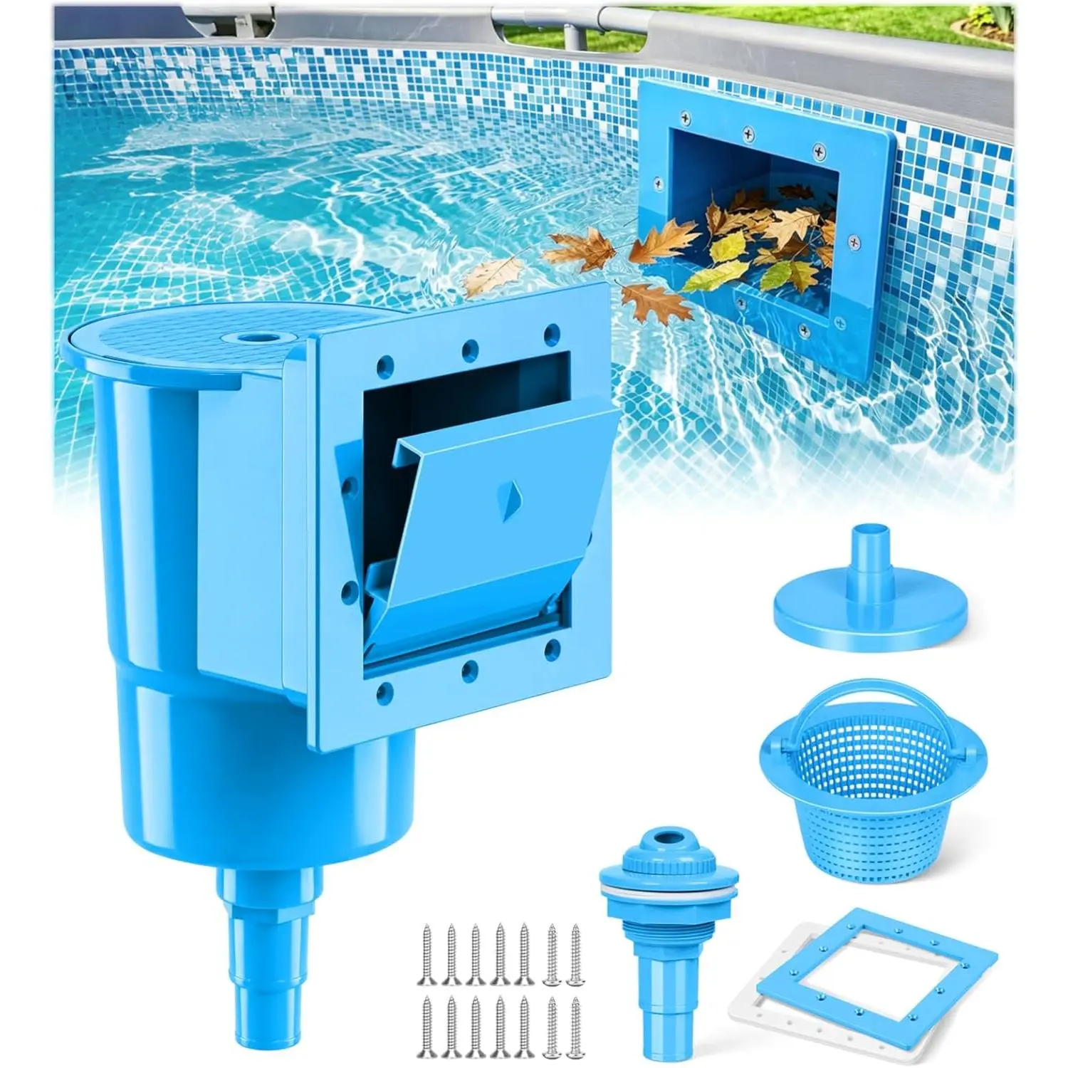 Standard Pool Wall Skimmer for Above Ground Pools, Heavy Duty ABS Through Wall Pool Skimmers with Return Jet & Vacuum Plate, Thru-wall Skimmer Kit Compatible with  Width 6 '' Openings