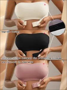 Women's Strapless Bralette Set, Comfortable No Underwire Design, Medium Support, Casual Full Coverage, Perfect for Daily Wear