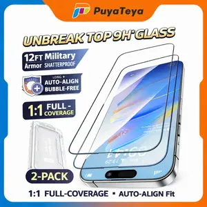 PUYATEYA [2-Pack] iPhone Tempered Glass Screen Protector, 9H+ Hardness, 12FT Military Armor Shockproof Film, 1:1 Full-Coverage Auto-Align Bubble-Free, Durable Accessory for iPhone Devices