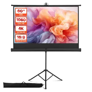Tripod Projector Screen with Stand - 60 Inch Portable Projection Screen, 160 Degree Wide Viewing Angle, 4K Ready, 16:9 Aspect, Auto-Lock Tension, Anti-Crease Fabric, Easy Setup for Home Theater, Classroom, and Conference Use
