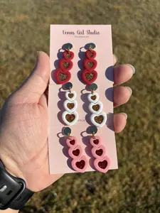 Glittery Heart Trio Drop Earrings