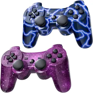 Controller for PS-3 Motion Sense Double Vibration Upgraded Gaming Remote for Play 3 with  Cord (Blue+Purple)