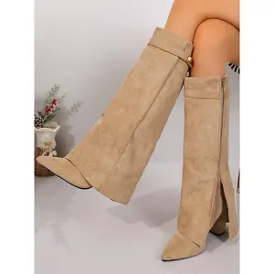 Women’s high heel pointed toe boots, sexy western cowboy style, textile upper, rubber sole, ankle-high to knee-high, fall and winter fashion