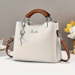 Women'S Synthetic Handbag with Detachable Adjustable Crossbody/Handbag Strap, Golden-Tone Hardware & Zipper Closure - Elegant & Solid Color, Golden-Tone Hardware, Minimalist Design for Work, Commuting, Everyday